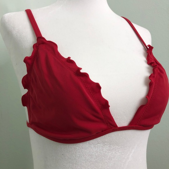 PacSun LA Hearts Ribbed Bikini Two Piece Swim Red Lettuce Edge Size Medium - Picture 6 of 10